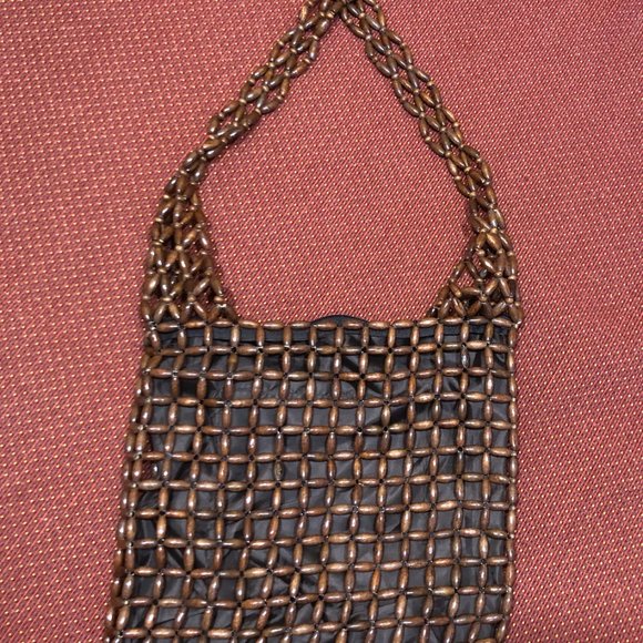 Vintage "Wooden" Bead Bag  Shoulder Strap - Picture 1 of 4